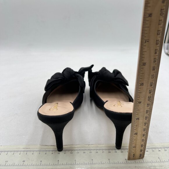 Tang'scuisins Black Bowknot Slip on Mules Pointy Toe Stiletto Heels Elegant Shoe - Picture 5 of 8